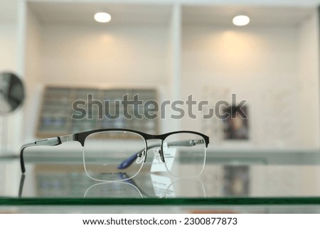Closeup of glasses in eyeglasses shop