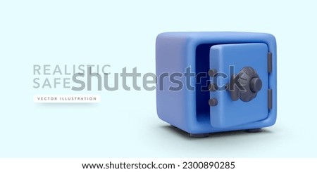 3d realistic blue opened safe with shadow isolated on light blue background. Vector illustration Royalty-Free Stock Photo #2300890285