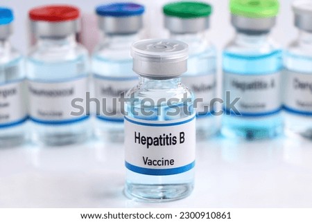Hepatitis B vaccine in a vial, immunization and treatment of infection, vaccine used for disease prevention Royalty-Free Stock Photo #2300910861