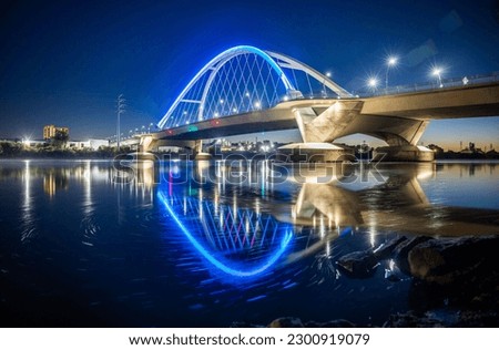 The Lowry Bridge in Minneapolis, Minnesota lit up at night. Royalty-Free Stock Photo #2300919079
