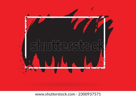 Vector illustration. black watercolor splash and shadow. rectangular frame white. red background