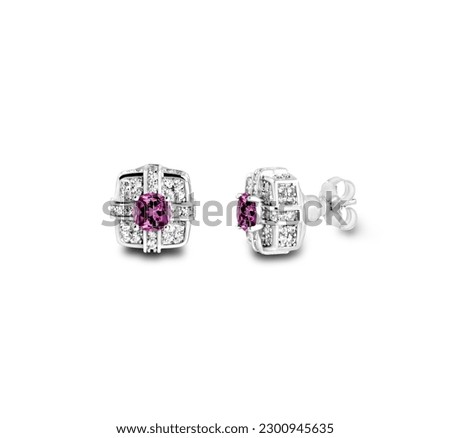 Fine 925 Sterling Silver Earrings on White Background Royalty-Free Stock Photo #2300945635