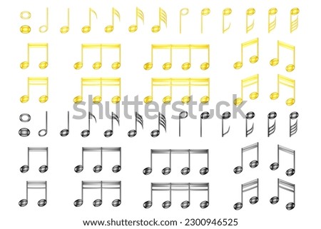 3d render gold and black music note symbol isolated on white background with clipping path