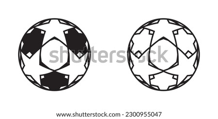 Two vector 3d black star contour sphere football champion competition balls on white background. Soccer symbols.