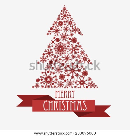 Vector cute Christmas snowflake pine tree, card illustration