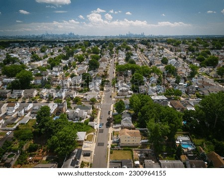 An aerial view of the cityscape of North Arlington, the borough in Bergen County in New Jersey on a sunny day Royalty-Free Stock Photo #2300964155