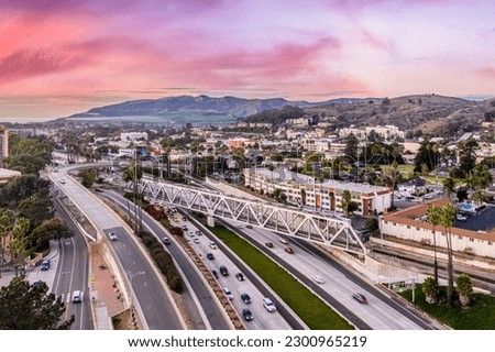 Beautiful cityscape of Ventura at purple sunset, California, USA Royalty-Free Stock Photo #2300965219