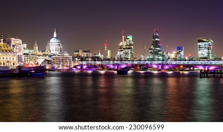 London, night view with Blackfriars bridge and St Paul's Cathedral