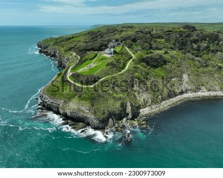 Durlston castle. Park and national reserve. Cliffs on the south of England. Drone shot