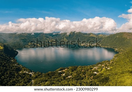 A scenic view of sunny Laguna Santa Maria del Oro, Nayarit, Mexico. Perfect as a background. Royalty-Free Stock Photo #2300980299