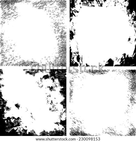 Vector abstract grunge black and white cracked texture border set