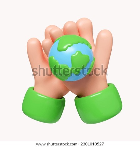 3d Sustain earth concept: Human hands holding global. Green Planet in Your Hands. Save Earth. Environment Concept. icon isolated on white background. 3d rendering illustration. Clipping path..