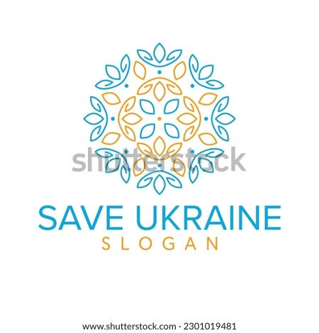 Save Ukraine vector graphic design. Floral emblem in blue and yellow colors clip-art.