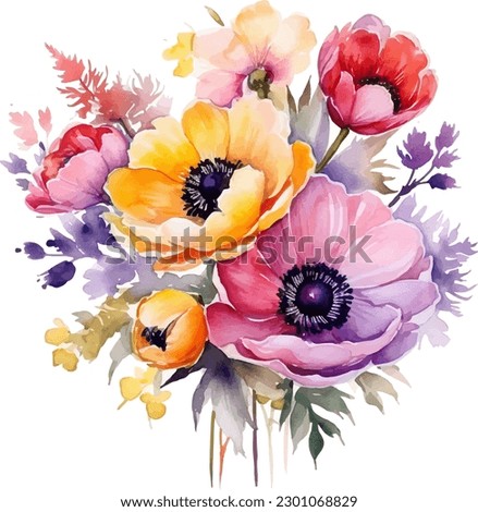 A bouquet of flowers with a blue and purple background.