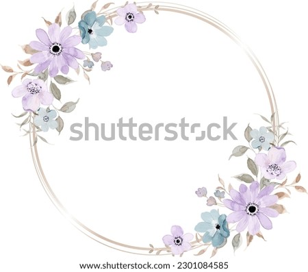 Purple blue floral watercolor wreath for wedding, birthday, card, background, invitation, wallpaper, sticker, decoration etc.