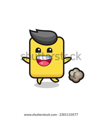 the happy yellow card cartoon with running pose , cute style design for t shirt, sticker, logo element