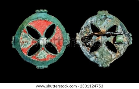 Brooch with red enamel late antiquity on a black background, 3rd-5th centuries. AD, early Slavs. Kyiv culture 