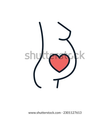 Pregnancy related vector line icon. Woman, body, heart. Isolated on white background. Vector illustration. Editable stroke