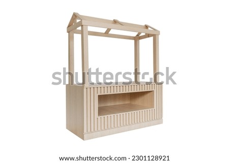 Wooden market stand isolated on white background, with clipping path Royalty-Free Stock Photo #2301128921