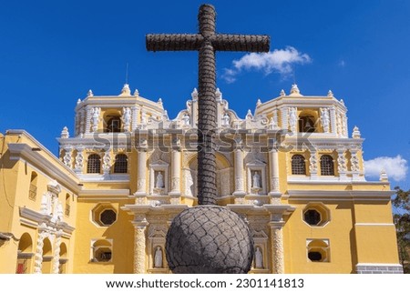 Guatemala, Antigua La Merced Church in historic city center Barrio Historico. Royalty-Free Stock Photo #2301141813