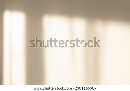 The light from the window shines on the white wall, the shadow from the curtain, blurry shadows and silhouettes on the wall. Royalty-Free Stock Photo #2301165987