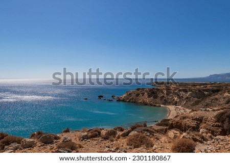 Beautiful landscape. Coast of the island of Crete - Greece area of Lerapetra Eden Rock. Beautiful sky at sunrise over the sea.