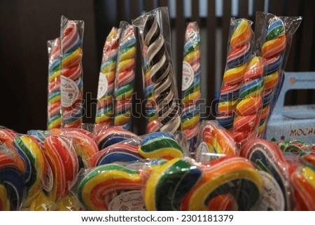 lollipops of various colors and shapes