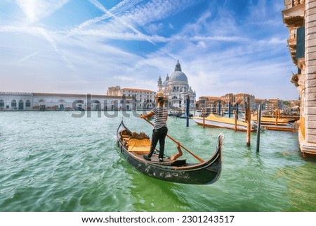 Breathtaking morning cityscape of Venice with famous Canal Grande and Basilica di Santa Maria della Salute church. Location: Venice, Veneto region, Italy, Europe Royalty-Free Stock Photo #2301243517