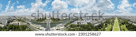360 degree panorama of Paris, photographed from the Eiffel Tower. Seamlessly connects to the other end. Royalty-Free Stock Photo #2301258627