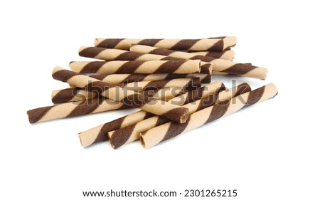 wafer rolls with chocolate isolated on white background Royalty-Free Stock Photo #2301265215