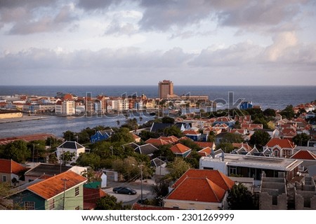View of colorful buildings of downtown Willemstad, Curaçao, Netherlands Antilles Royalty-Free Stock Photo #2301269999