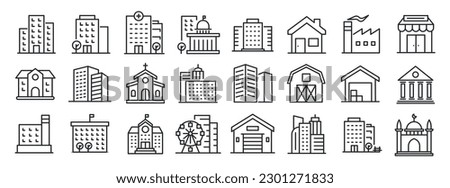 Building thin line icons. For website marketing design, logo, app, template, ui, etc. Vector illustration. Royalty-Free Stock Photo #2301271833