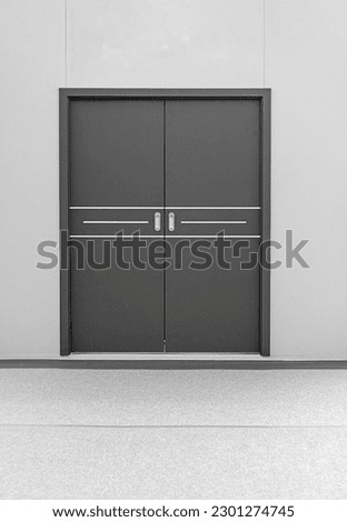 Closed double metal entrance door architecture outdoors Royalty-Free Stock Photo #2301274745