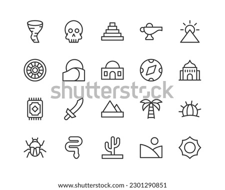 desert set of simple line icons. Collection of web icons for UIUX design. Editable vector stroke 48x48 Pixel Perfect