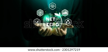 Net zero greenhouse gas emissions target.climate neutral long term strategy.No toxic gases, implementing carbon capture and storage technologies. sustainable future. Net zero by 2050 Royalty-Free Stock Photo #2301297219