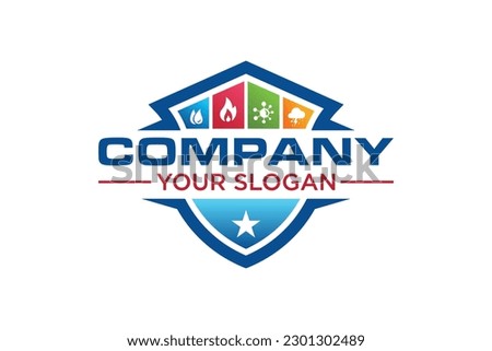 Water, Fire and Mold shield services Logo Design Royalty-Free Stock Photo #2301302489