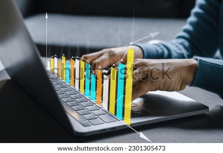 People use laptop money economic growth, graph money, global economic, trader investor, business financial growth, stock market, Investments funds, price, graph, technology and investment concept