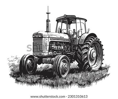 Vintage tractor hand drawn sketch in doodle style illustration Royalty-Free Stock Photo #2301310613
