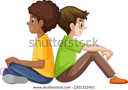 Two Teenage Boys Sitting Back to Back illustration