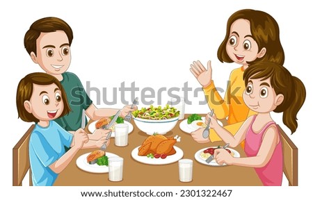 Happy Family Eating Together at the Table illustration