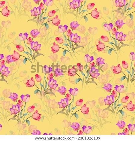 floral seamless allover pattern design with digital background, colorful flower allover pattern with watercolor background illustration Royalty-Free Stock Photo #2301326109