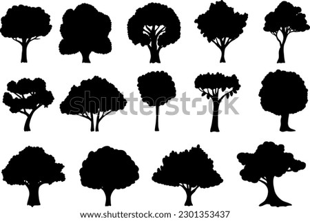 Tree silhouettes collection on white background