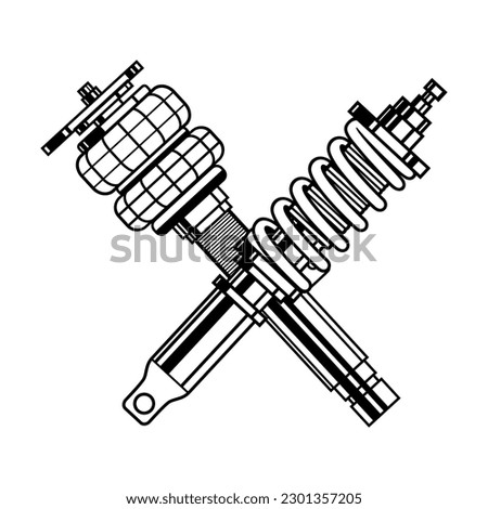 Coil over and airbag struts cross line art vector Royalty-Free Stock Photo #2301357205
