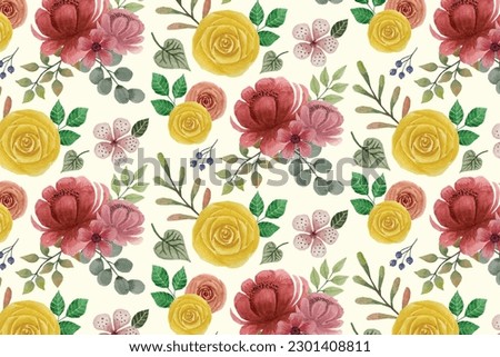 	
Flower seamless vector pattern on background with watercolor art