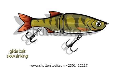 glide bait fishing lures vector. jointed lures illustration. isolated with white background.