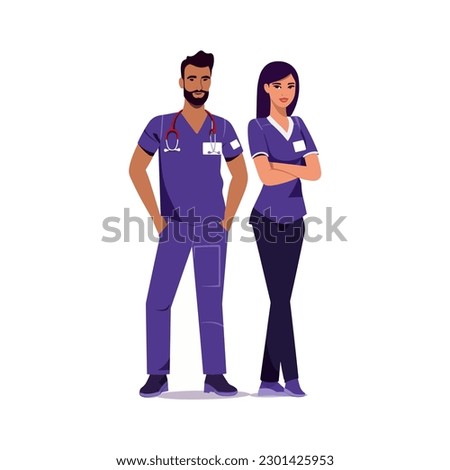 male and female Multiethnic nurse characters group. Medical team isolated vector illustartion 001