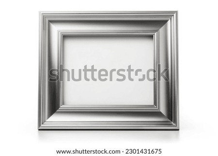 Silver modern photo frame isolated on a white background, template for your design or picture