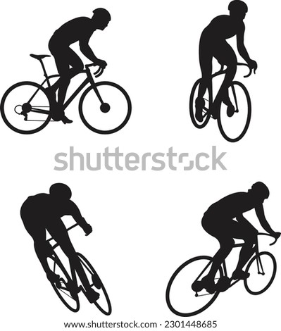 Cyclist Silhouette set. Black silhouette of a cyclist on a white background.  Man on a bicycle in a helmet. Royalty-Free Stock Photo #2301448685