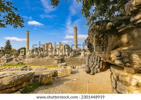Ancient temple of Apollo in the city of Didim under the bright sun. Turkey Royalty-Free Stock Photo #2301448919