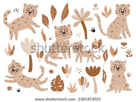 Collection of cute cheetahes. Perfect for kids bedroom, nursery decoration, posters and wall decorations